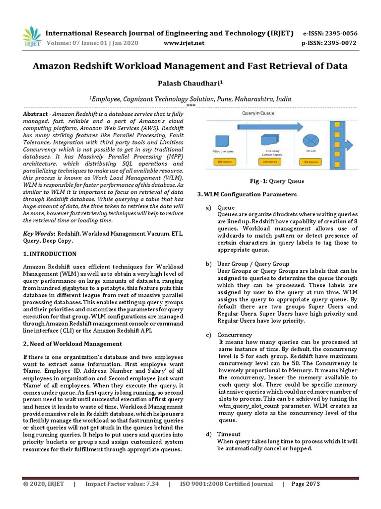 Amazon Redshift Workload Management and Fast Retrieval of Data PDF Databases Computer Data
