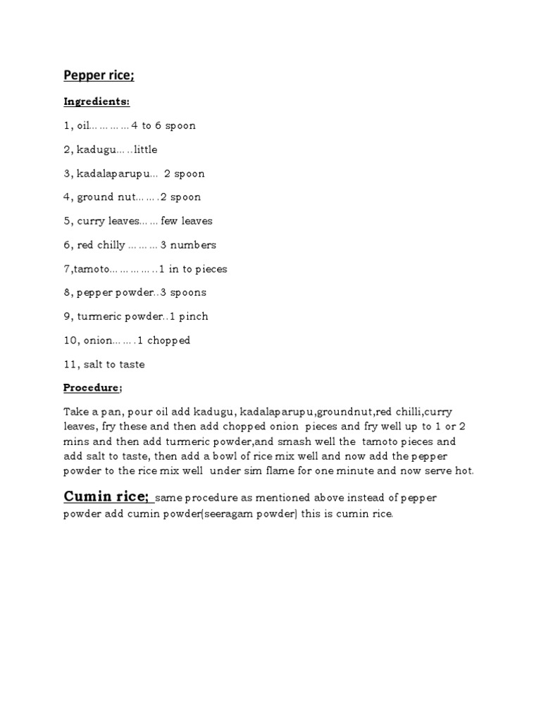 Pepper Rice Ingredients PDF Curry Peanuts