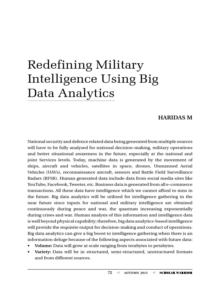 Redefining Military Intelligence Using Big Data Analytics: Haridas M ...