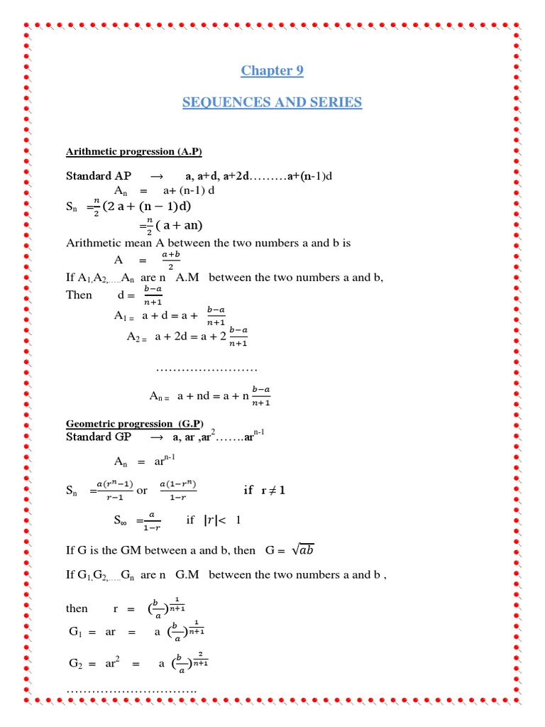 11 Maths Notes 09 Sequences and Series | PDF | Arithmetic | Elementary ...