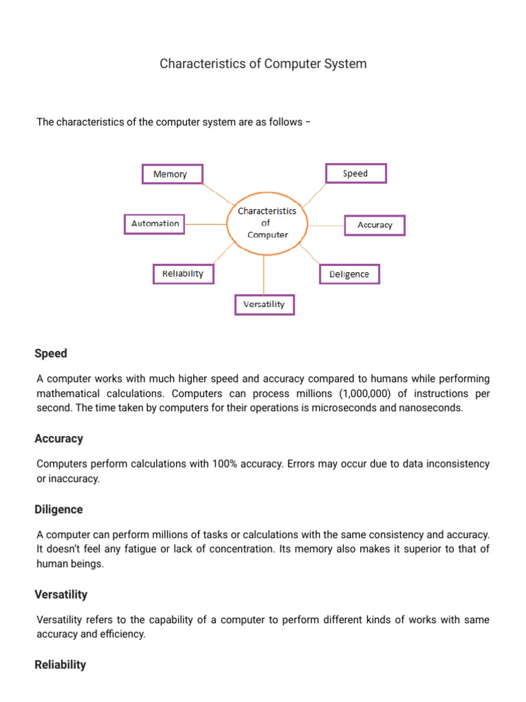 Characteristics of Computer System | PDF