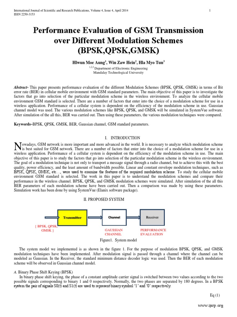 Performance Evaluation of GSM Transmission Over Different Modulation