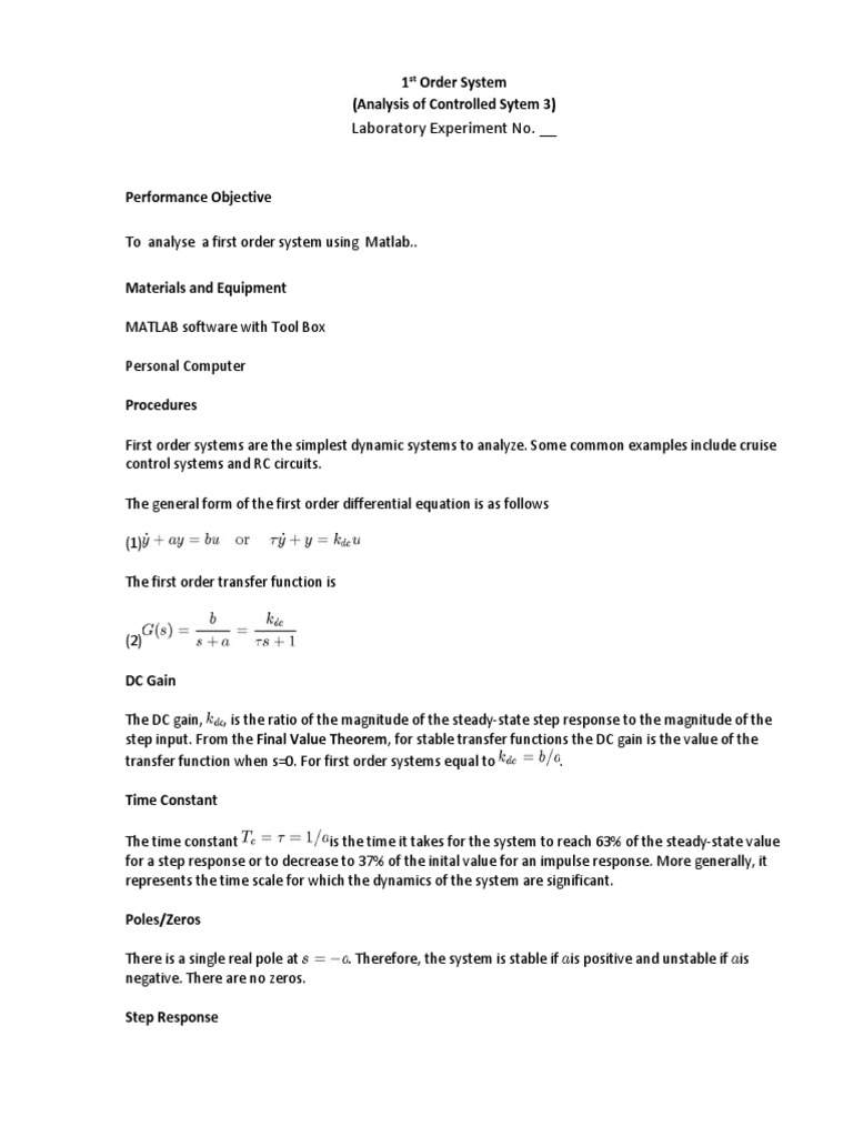 Expt 4 First Order System | Download Free PDF | Algorithms | Systems Theory