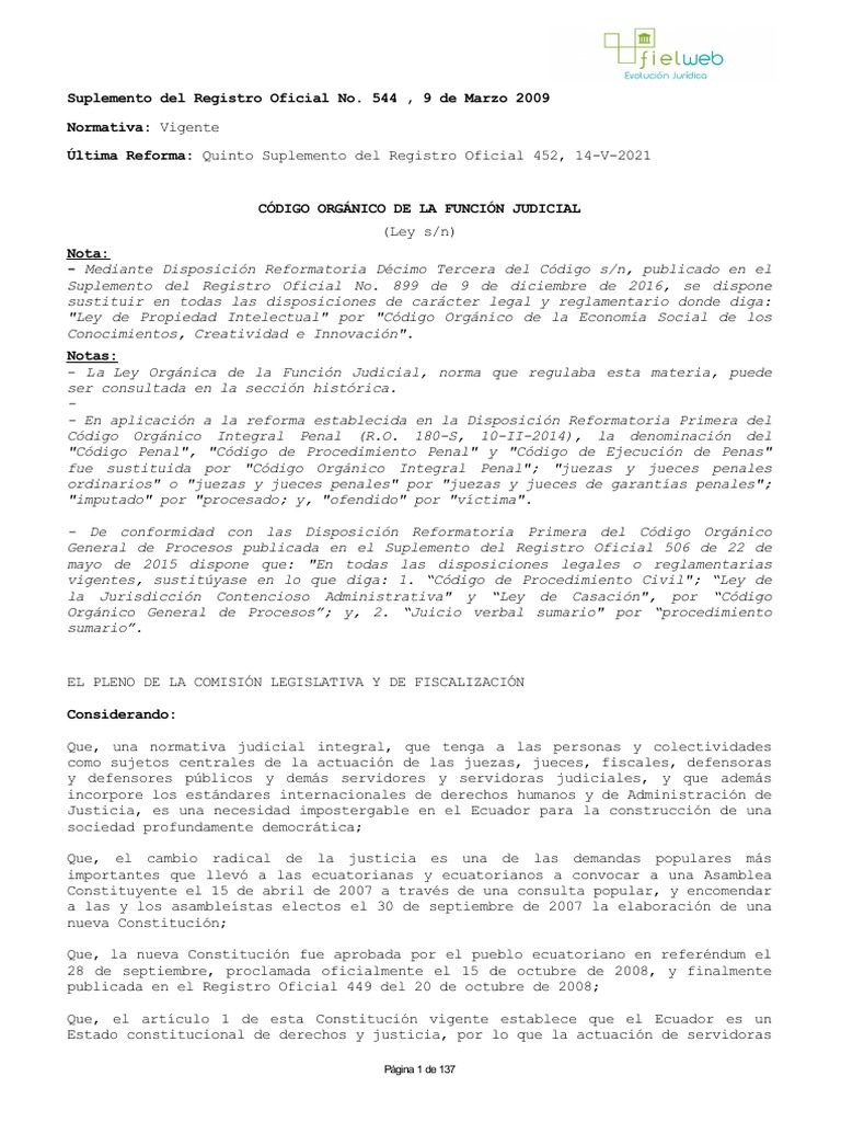 C digo organico de la funcion judicial pdf ley procesal juez