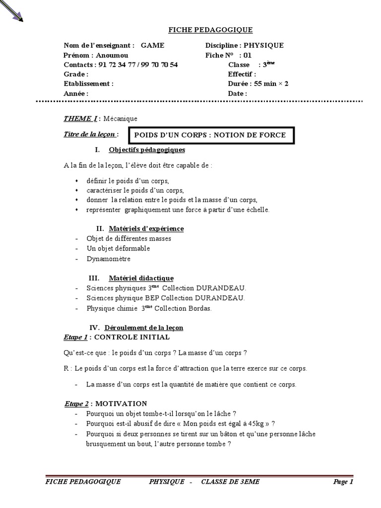 Toutes Les Formules De Physique Chimie 3eme Pdf Physique 3eme | PDF | Poids | Obliger