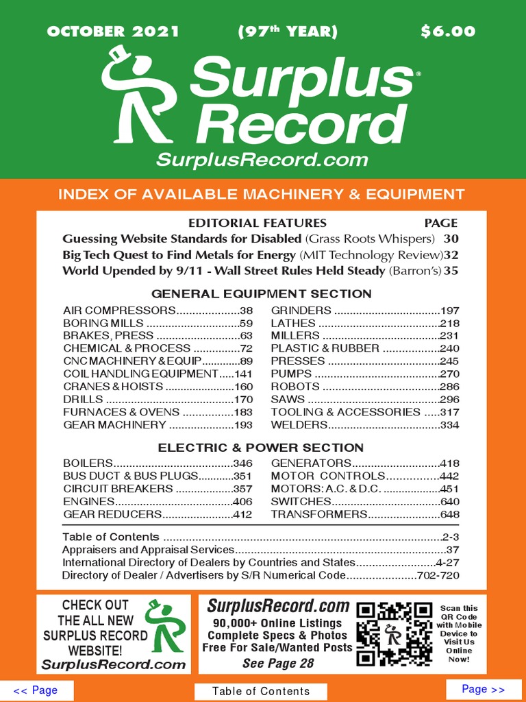OCTOBER 2021 Surplus Record Machinery & Equipment Directory PDF