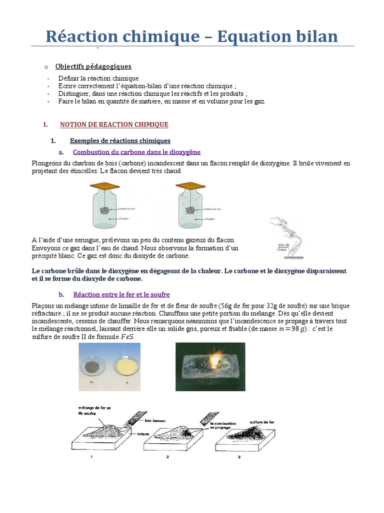 Réactions chimiques et équations bilan | PDF | Stœchiométrie | Fer