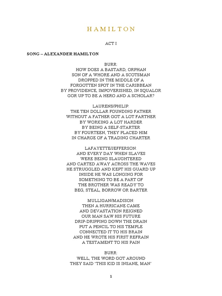 Hamilton Musical Script Excerpt | PDF | Hamilton (Musical) | Alexander ...