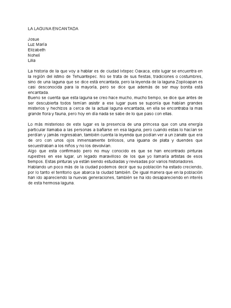 Leyenda de la Laguna Encantada de Ixtepec | PDF