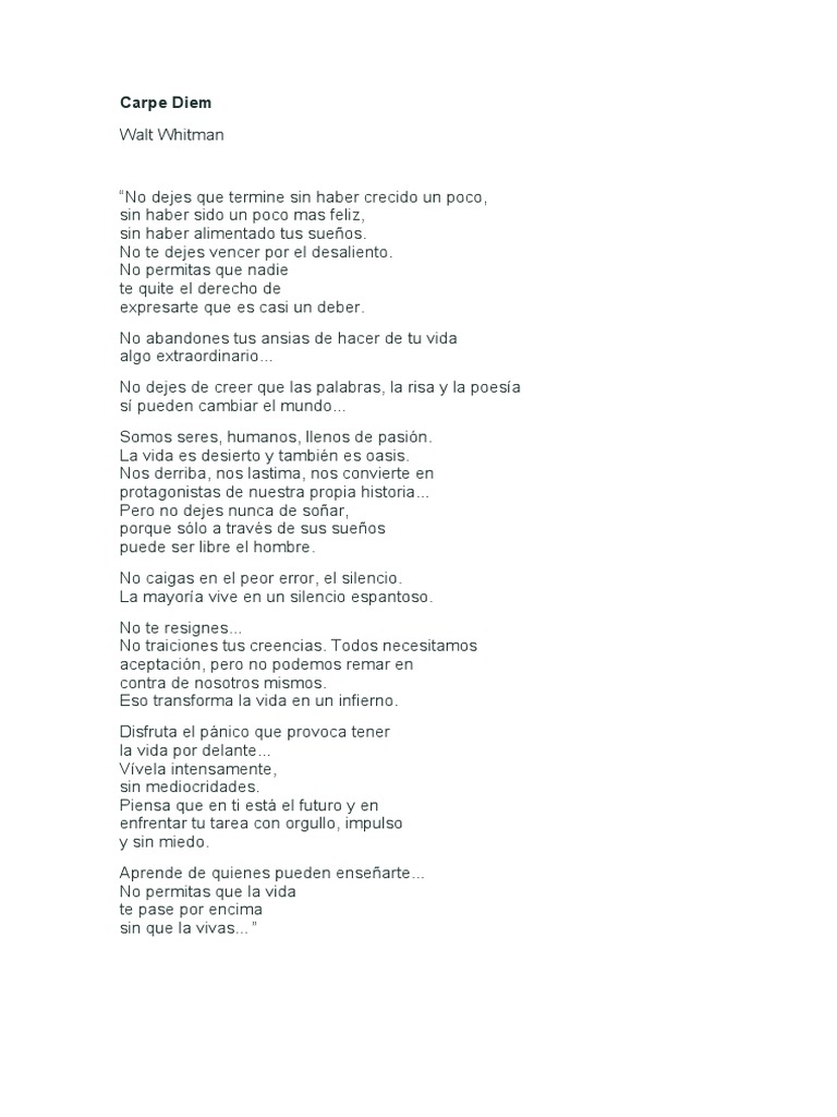 Carpe Diem: Poema de Walt Whitman | PDF | Relaciones personales ...