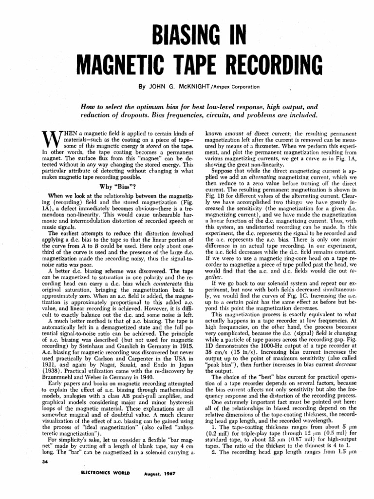 Biasing in Tape Recording PDF Distortion Electronic Circuits