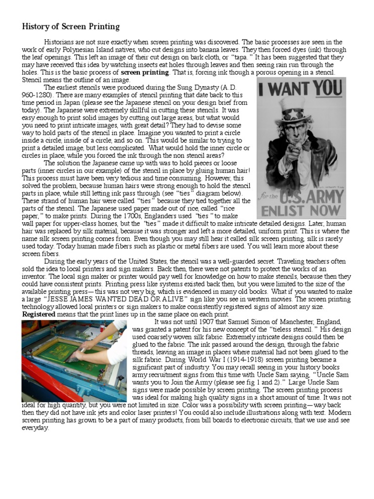 History of Screen Printing PDF Textiles Silk