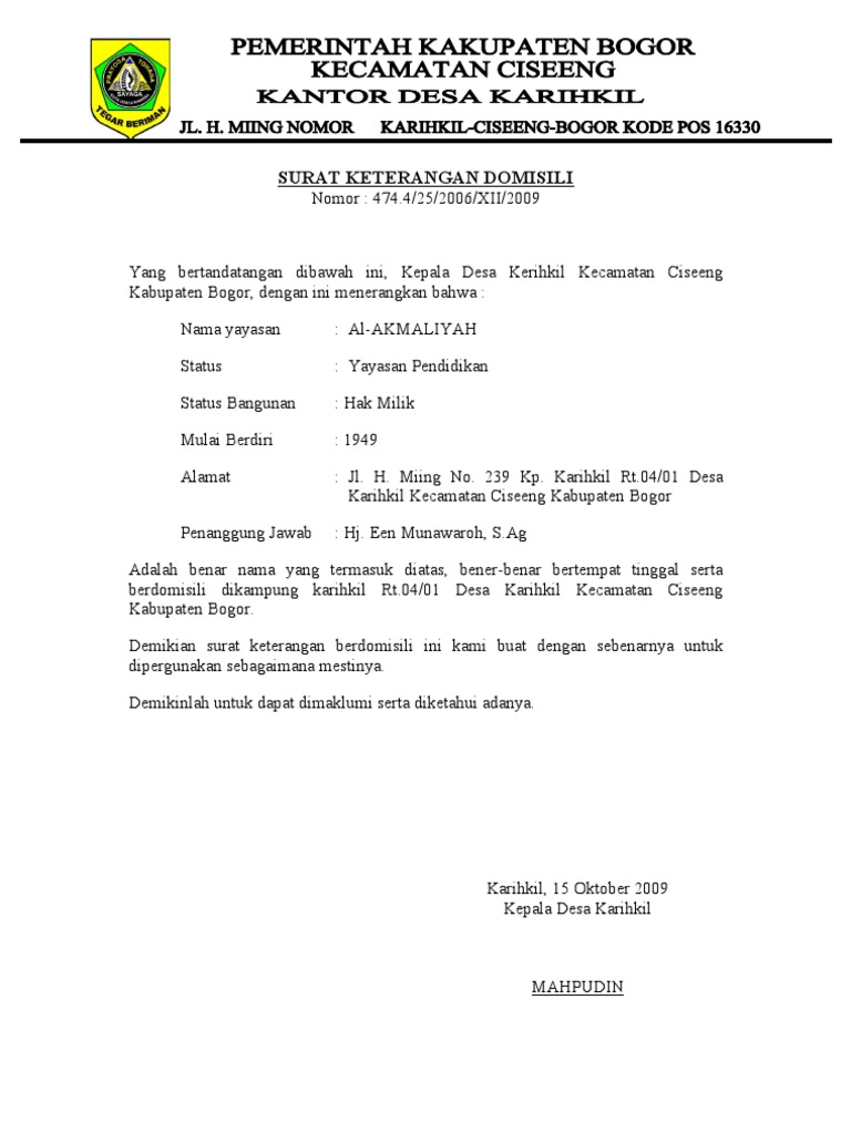 Cek 7+ Contoh Surat Domisili Yayasan 