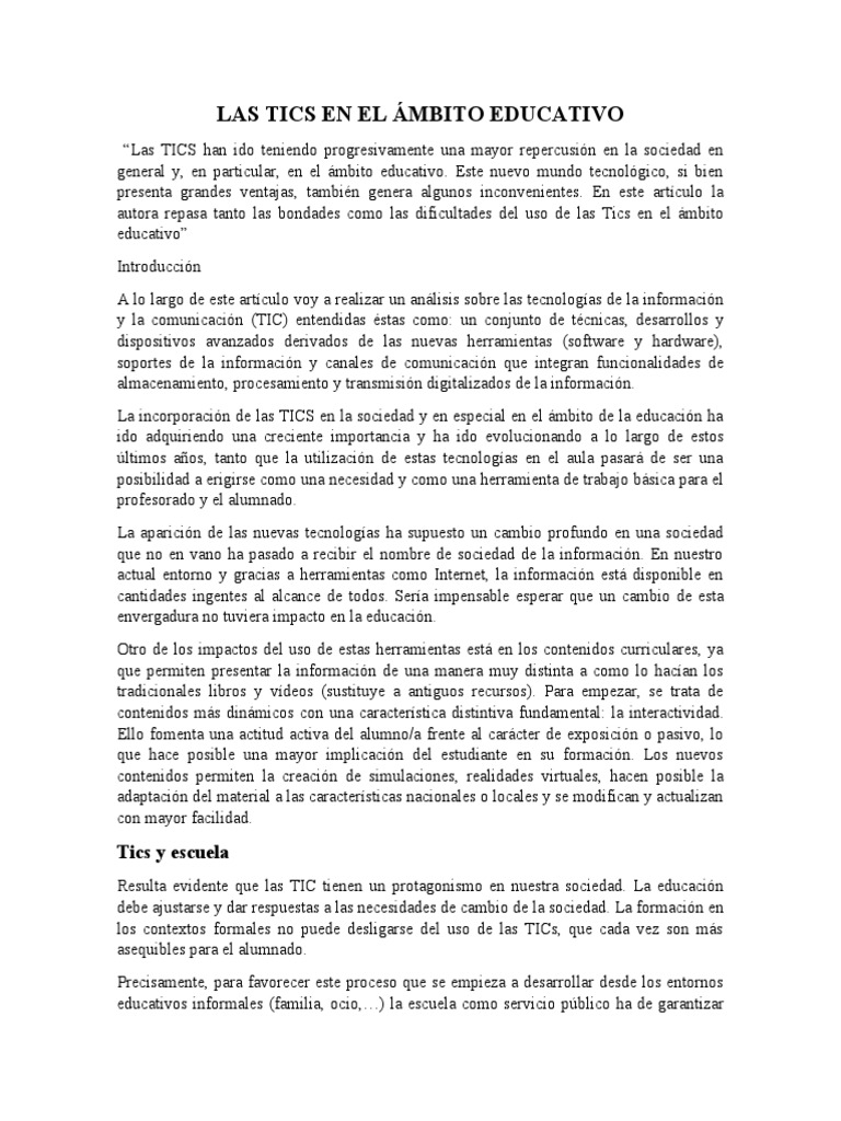 Impacto de las TIC en la Educación | PDF | Tecnología de información y ...