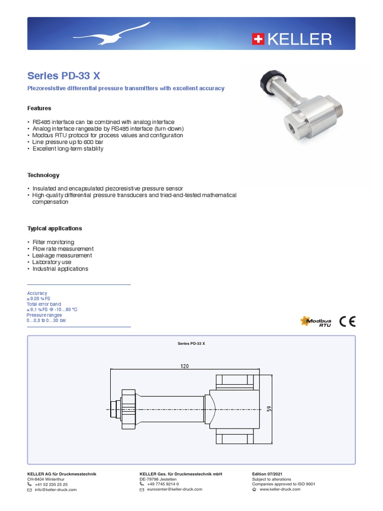 PD-33X Differential Pressure Transducer | PDF | Pressure Measurement ...