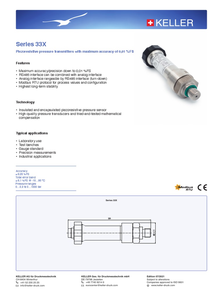Keller Series 33X Pressure Transmitters | PDF | Calibration | Accuracy ...