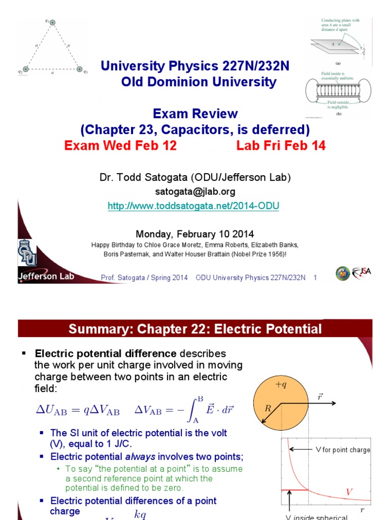 ODU Physics 227N Exam Review Guide | PDF | Proton | Electric Field
