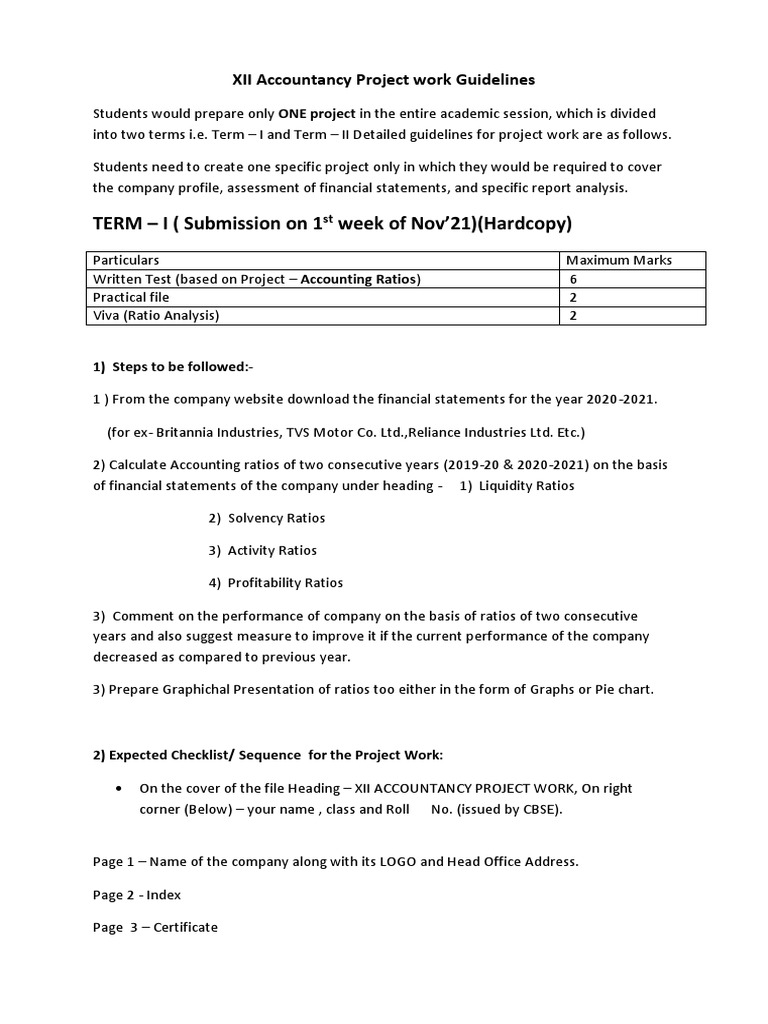 Class 12 Accountancy Project Guidelines | PDF | Accounting | Financial ...