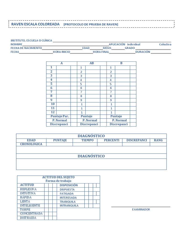 Test Raven de Matrices Progresivas (Escala Coloreada) PDF Sicología