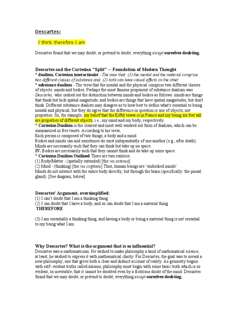 Descartes And The Cartesian Split Foundation Of Modern Thought