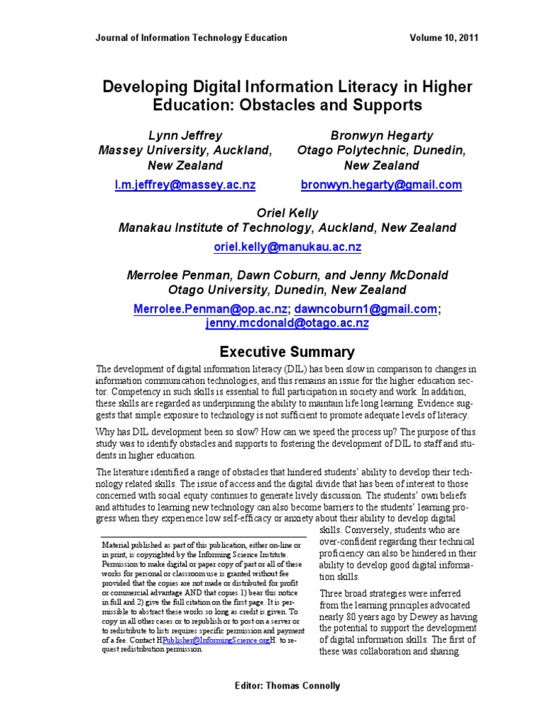 Developing Digital Information Literacy in Higher Education: Obstacles ...