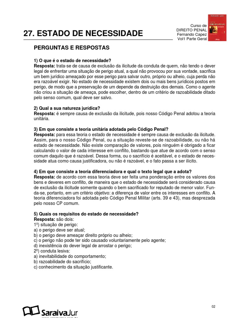 27. Estado De Necessidade Perguntas E Respostas Intenção (Direito Penal) Estado