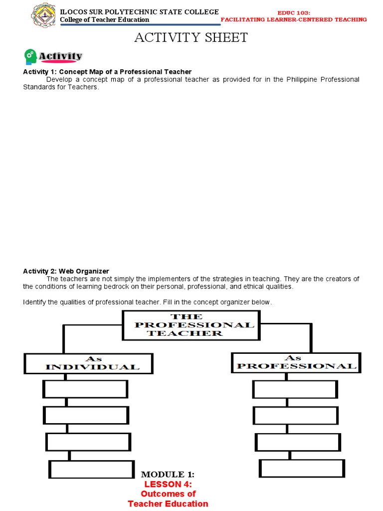 Professional Teacher Activity Sheet | PDF | Teacher Education | Teachers