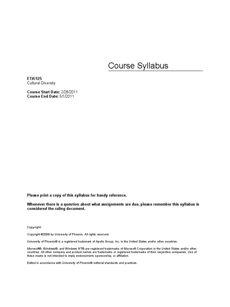 Course Syllabus ETH-125 New | PDF | Race And Ethnicity In The United ...