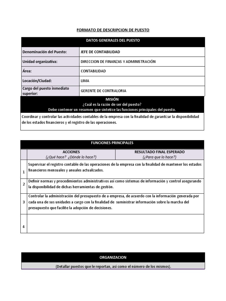 Formato de Descripcion de Puesto - Ejemplo | PDF | Contabilidad