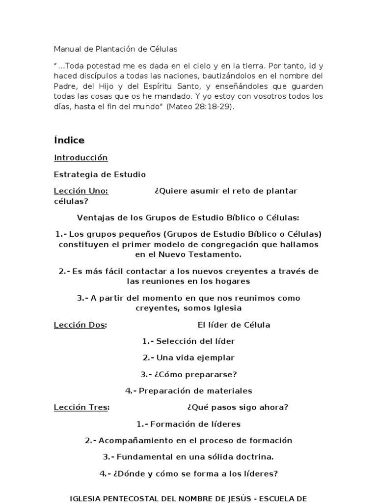 Manual De Plantacion De Celulas Jesus Oracion
