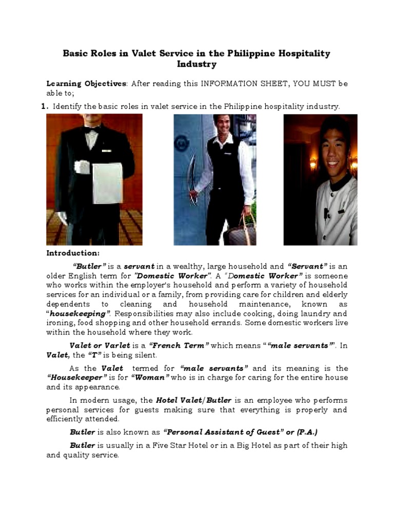 Basic Roles of Valet PDF Domestic Worker Shirt