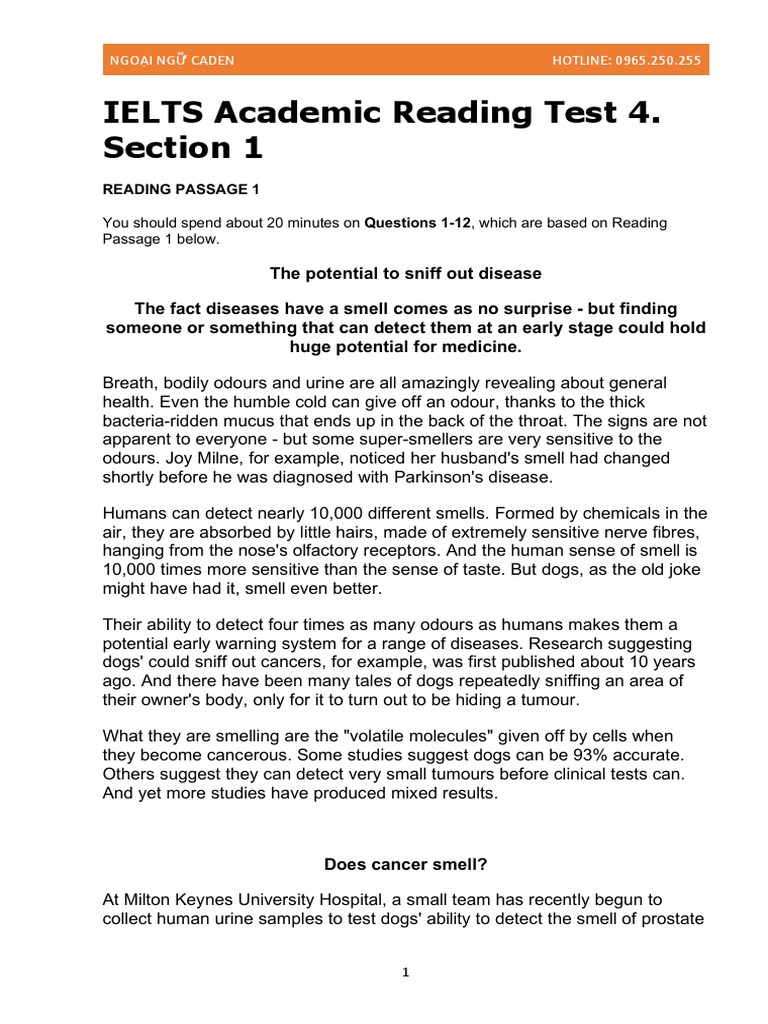 IELTS Academic Reading Test 4. Section 1: Ngo I NG Caden