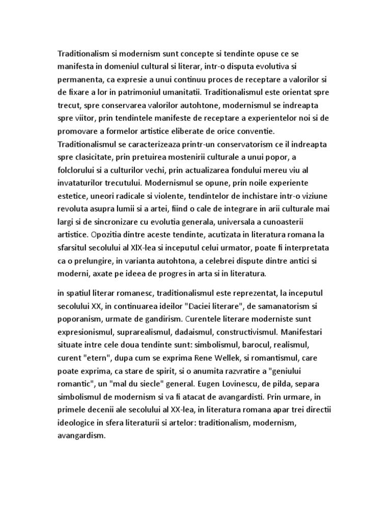 Traditionalism Si Modernism Sunt Concepte Si Tendinte Opuse Ce Se ...
