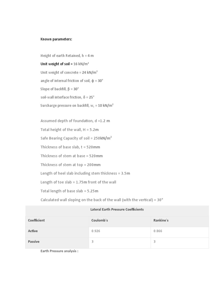 Cantilever Retaining Wall Design Analysis | PDF | Applied And ...