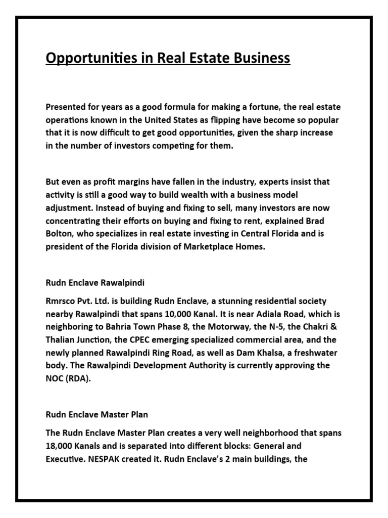 Opportunities in Real Estate Business PDF Infrastructure Economies