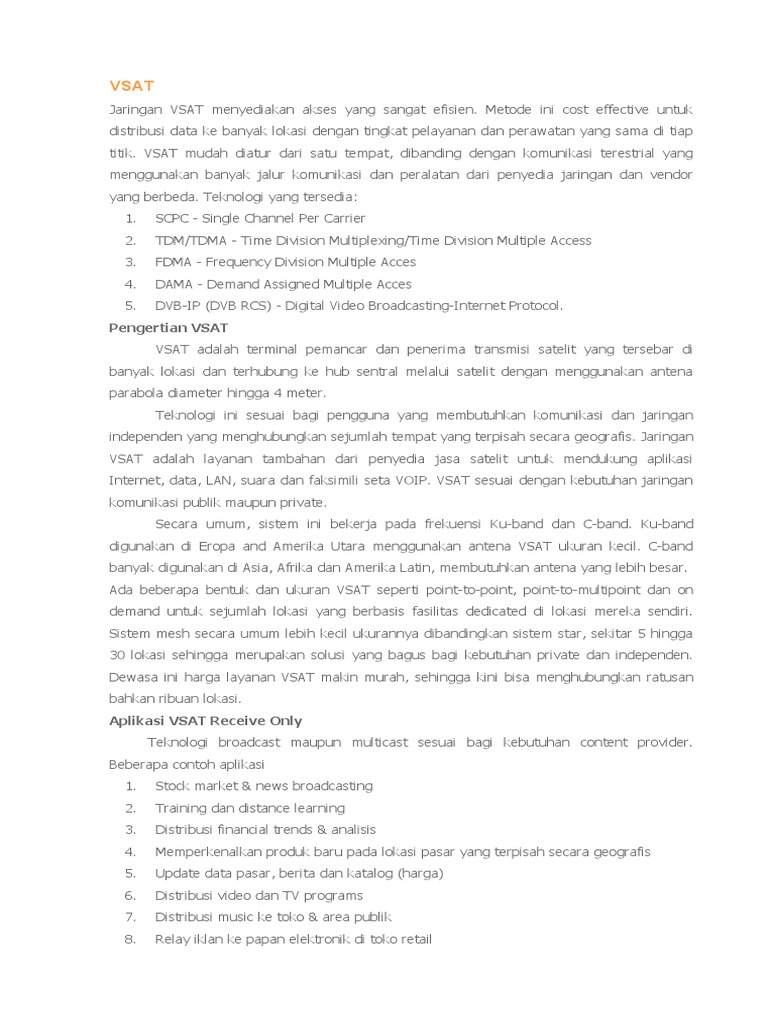 Jenis Perusahaan Yang Menggunakan Sistem Distribusi About Vsat PDF