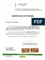 Exhibit E Certificate of Posting (Provincial) Dated October 9, 2020