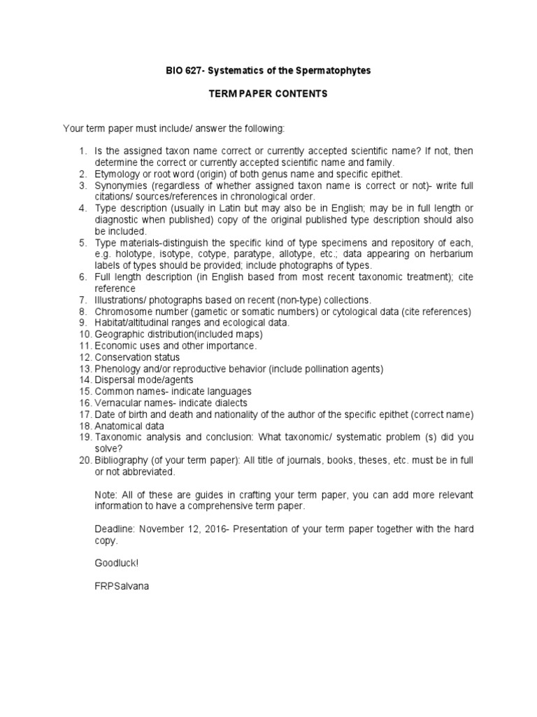 Guide For Taxonomic Paper | PDF | Language Arts & Discipline | Science ...