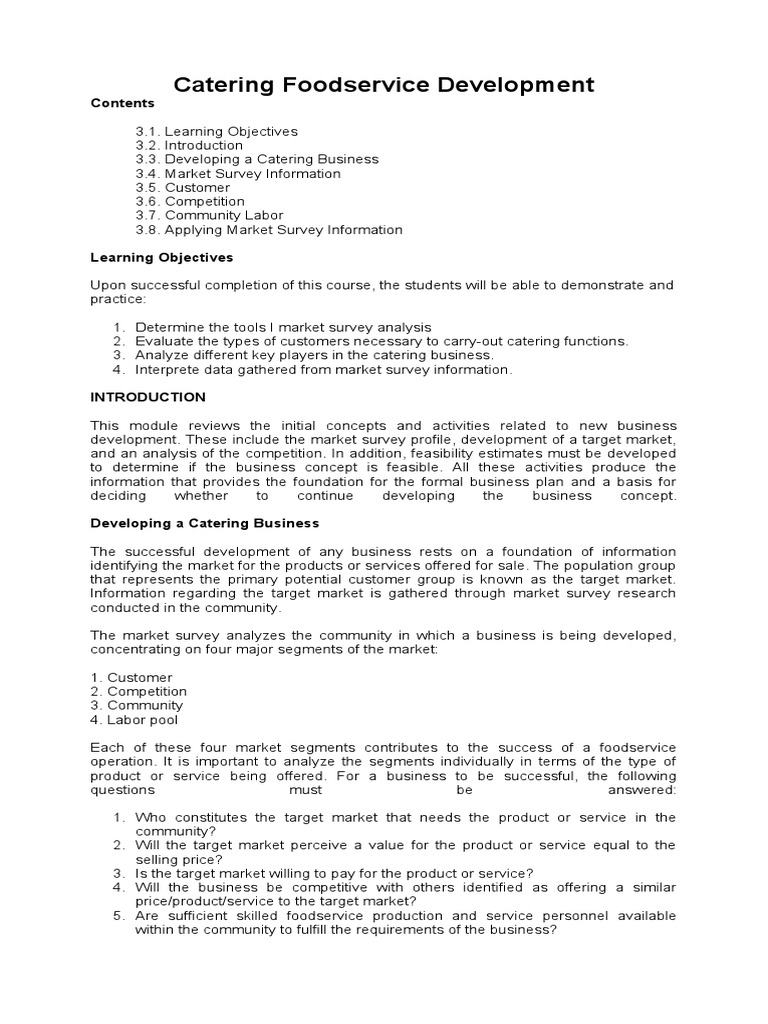 Catering Foodservice Development | PDF | Menu | Market (Economics)