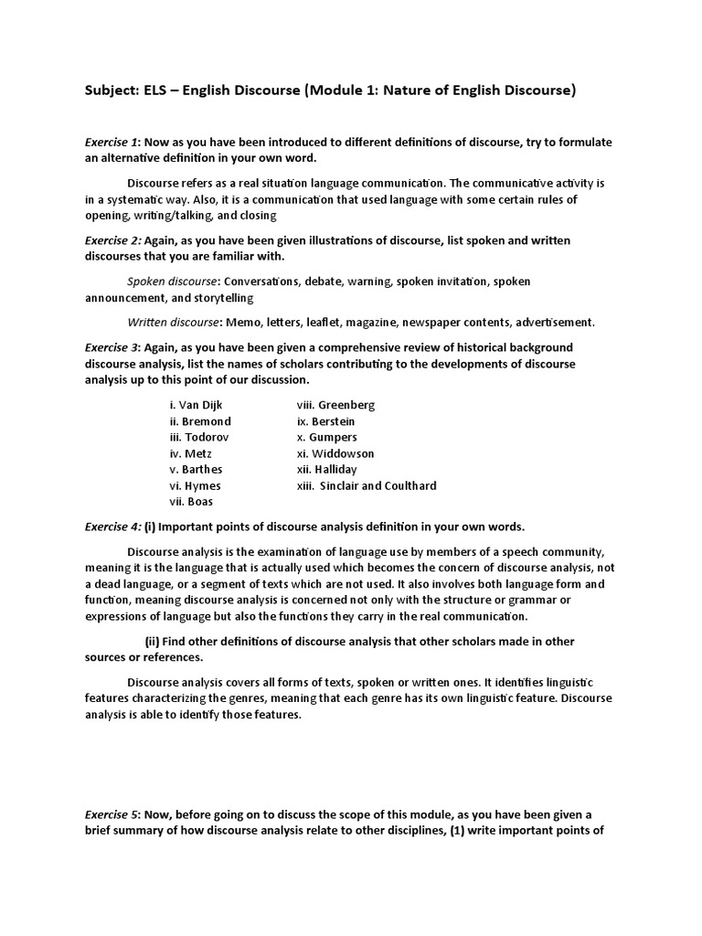 ELS: Understanding English Discourse | PDF | Discourse | Genre