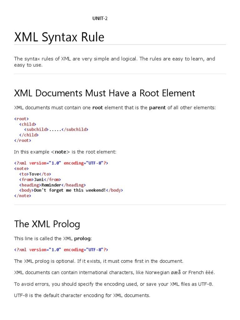 XML Syntax Rule: XML Documents Must Have A Root Element | PDF | Html ...