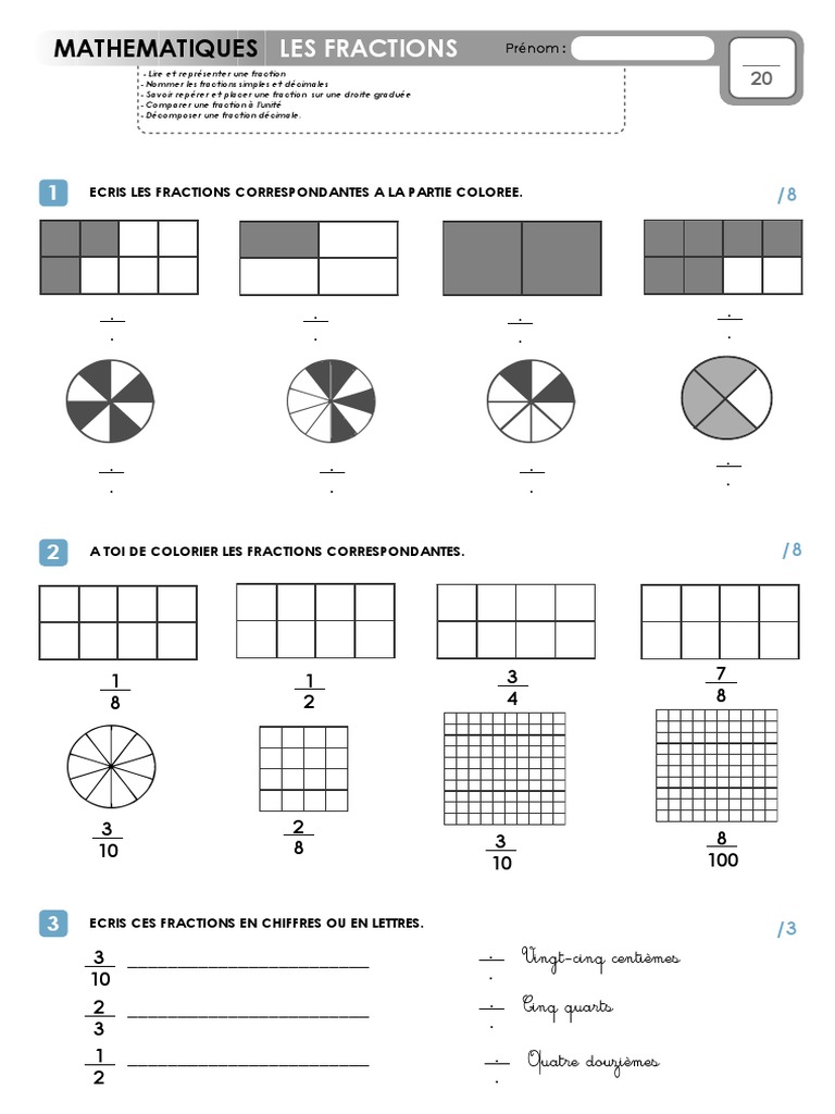 Exercices Fractions Cm1 Avec Corrigés Pdf Fraction CM1 | PDF | Vue | Techniques artistiques