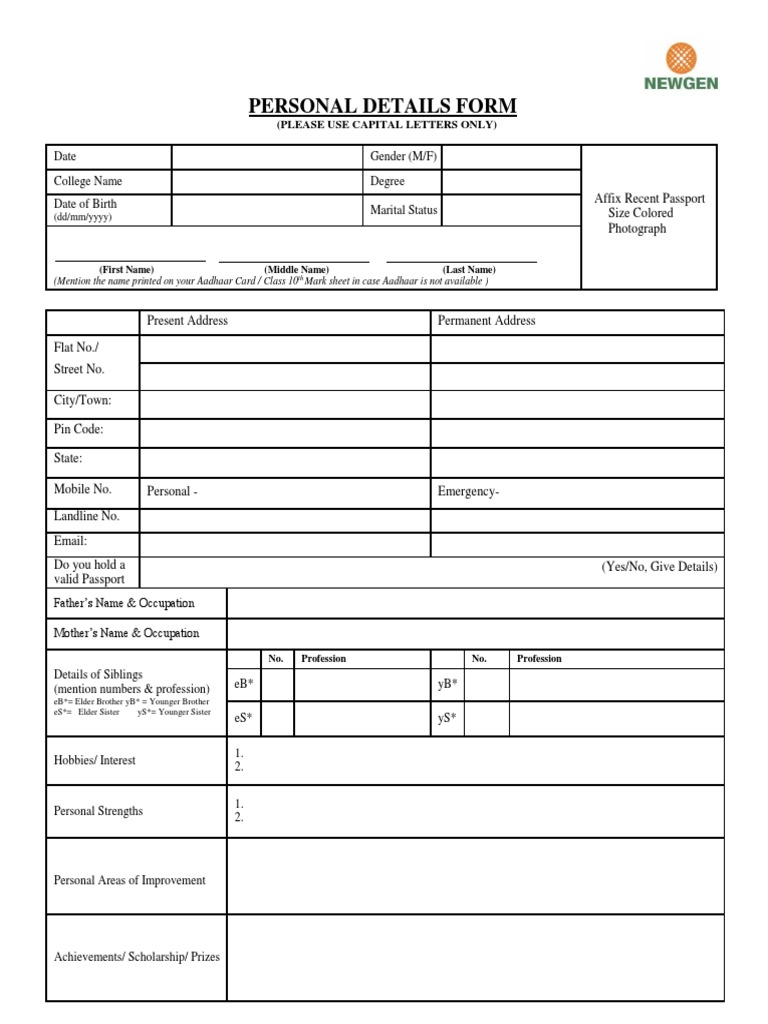 Personal Details Form: (Please Use Capital Letters Only) | PDF