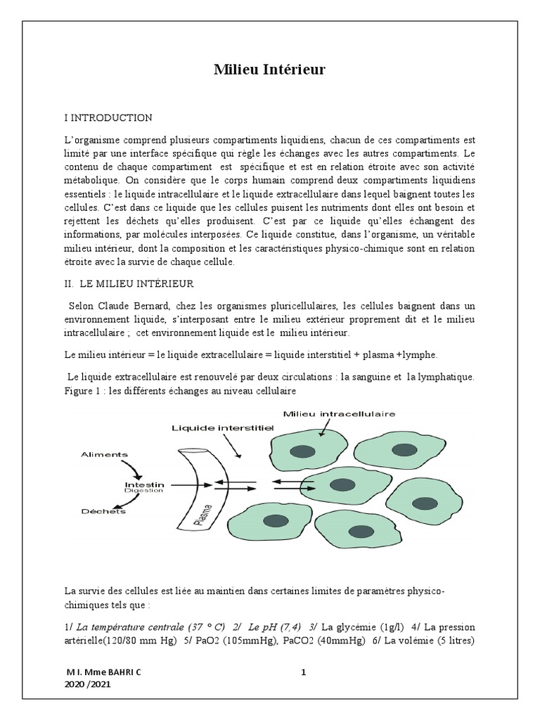 Composition et Rôle du Milieu Intérieur | PDF | Coagulation | Système ...