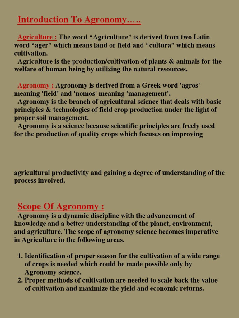 Introduction to Agronomy Principles | PDF | Agriculture | Foods