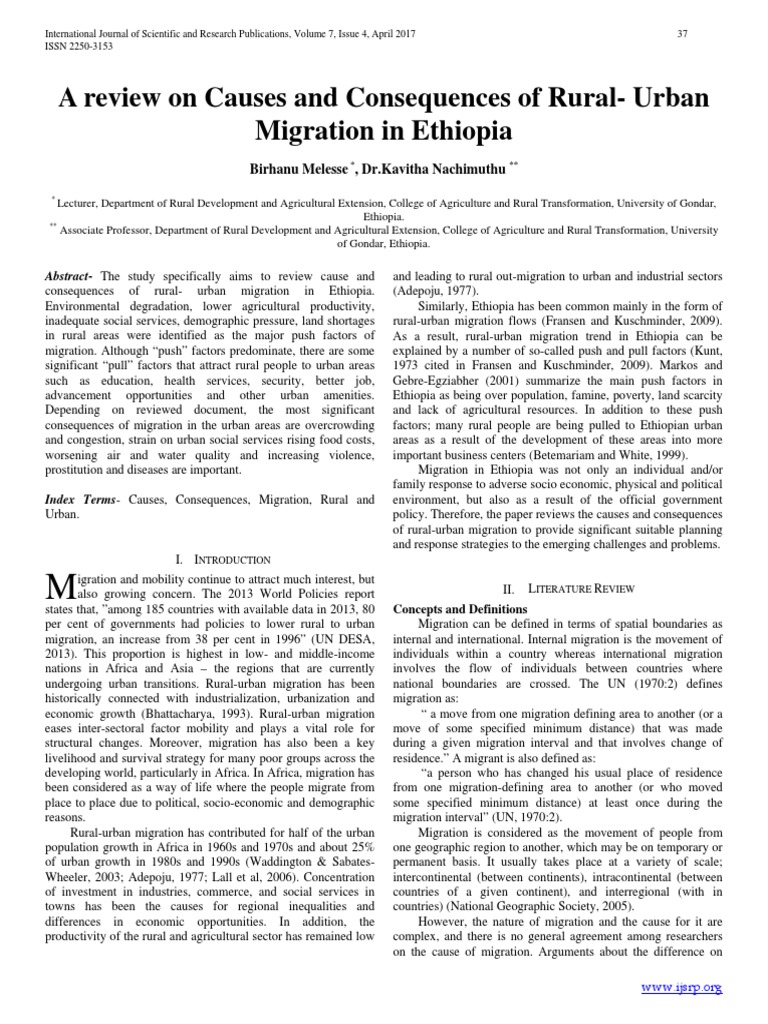 Causes and Effects of Rural-Urban Migration | PDF | Human Migration ...