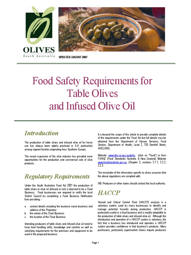 Food Safety Requirements For Table Olives Infused Olive Oil - AUG 07 ...