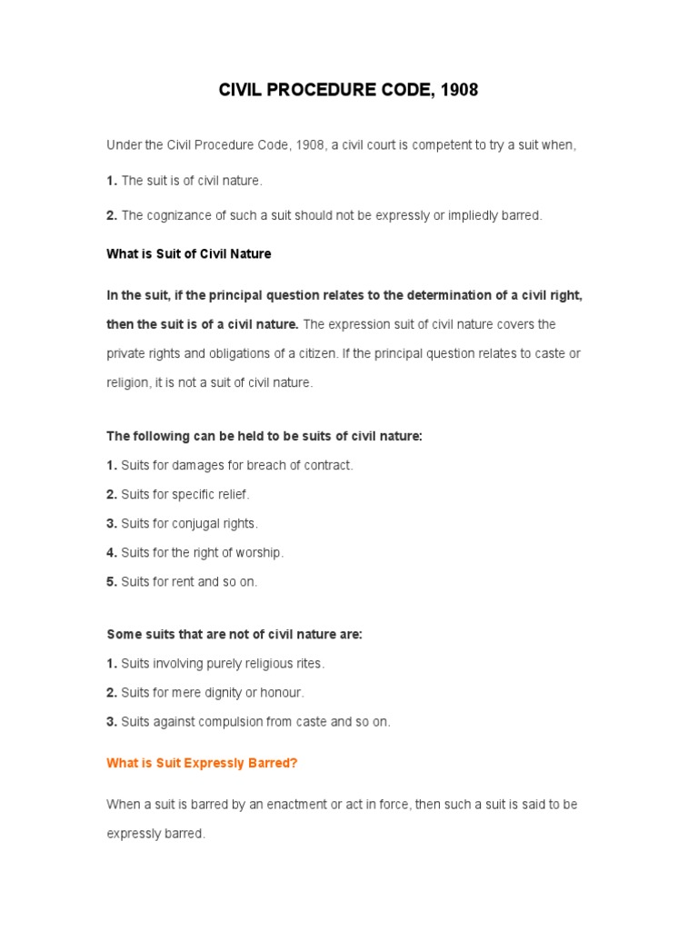 CPC - What Is Suit of Civil Nature | PDF