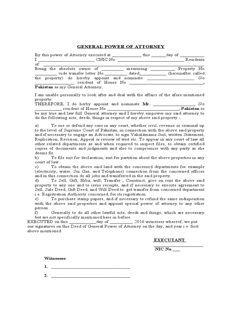 General Power of Attorny Open | Download Free PDF | Power Of Attorney ...