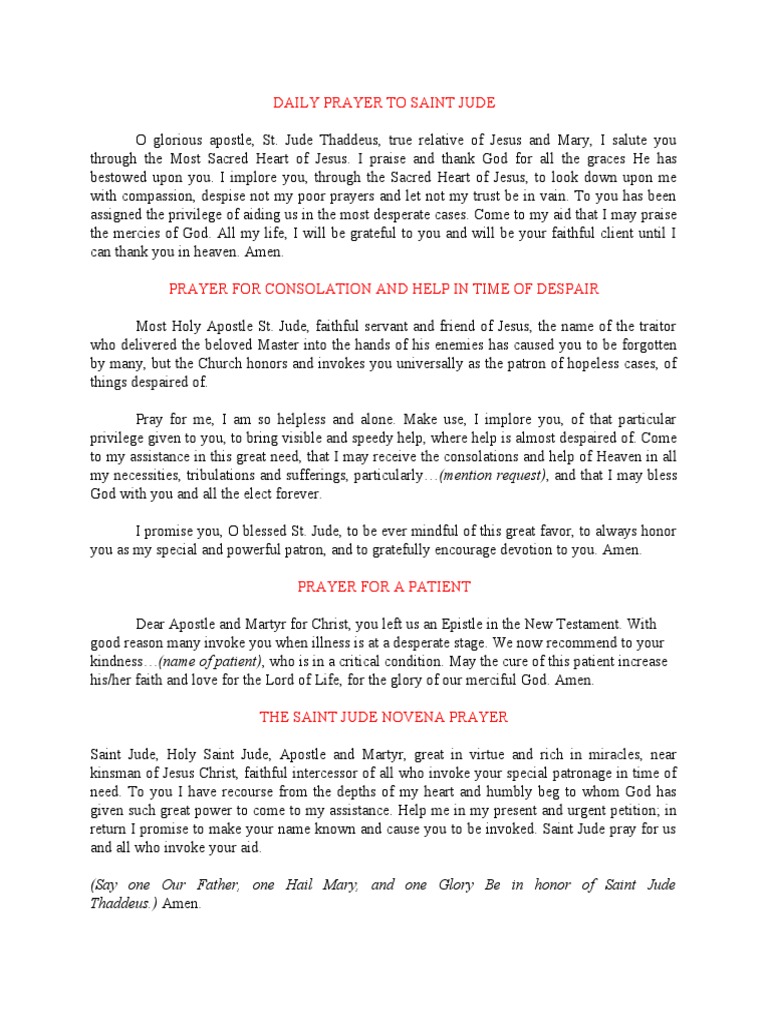 Novena To St. Jude PDF Prayer Mercy